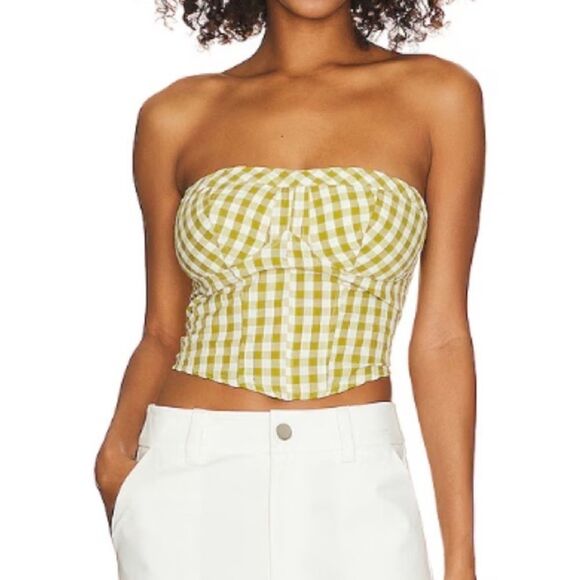 NWOT Free People Leilani Tube Top in Green Gingham Size Large - Picture 3 of 10
